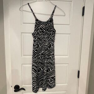 Portocruz Black & White Gathered Spaghetti Strap Midi Sundress/ swimsuit coverup